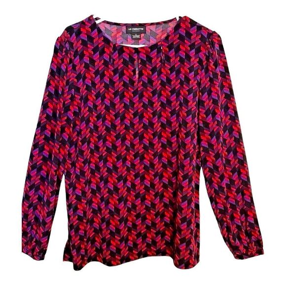 LIZ CLAIBORNE CAREER Women's size L Geometric Print Blouse long sleeves - Picture 1 of 11